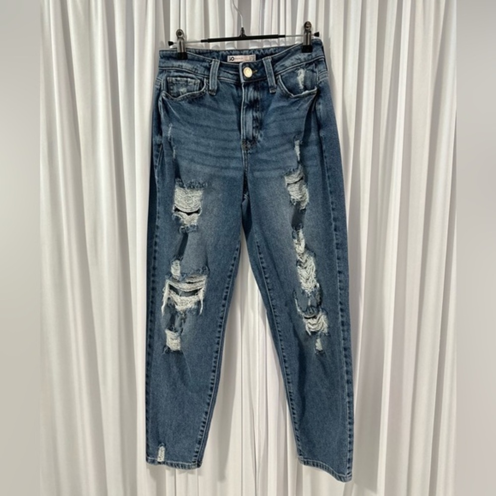 SO Blue Ankle Cropped Jeans with Distressed Details